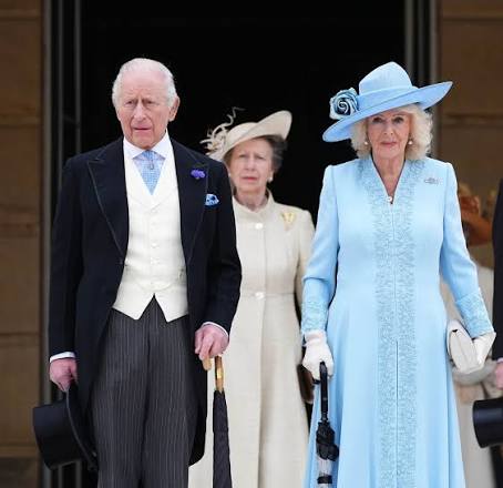 The King, Queen Camilla and Princess Anne stood together at the beautiful  Royal Garden Party at Buckingham Palace - honouring members of the public  for community service 🔗 Link in bio for