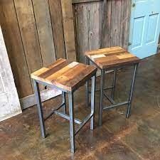 Asher rustic industrial reclaimed wood seat bar height barstool. Patchwork Reclaimed Wood Bar Stool What We Make
