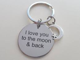 I Love You To The Moon Back Stainless Steel Saying Disc Keychain With Moon Charm Moon Charm I Love You Couple Gifts