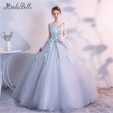 Us 194 98 Modabelle Princess Embroidery Flower Prom Dress Light Blue Women Elegant 3d Tiffany Color Flowers Evening Ball Gown Fairy 2018 In Prom