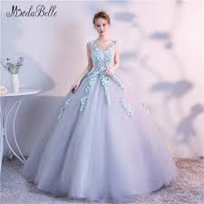 Us 194 98 Modabelle Princess Embroidery Flower Prom Dress Light Blue Women Elegant 3d Tiffany Color Flowers Evening Ball Gown Fairy 2018 In Prom