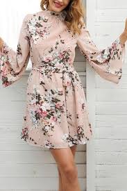 Band Collar Floral Printed Long Sleeve Enjoy Free Shipping 59 Easy Return Up To 80 Pretty Spring Dresses Floral Print Chiffon Dress Floral Dresses Short