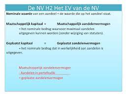 Een aandeel betekent letterlijk een aandeel binnen een bedrijf, een bewijs dat je het bedrijf mede in eigendom hebt. De Nv H2 Het Ev Van De Nv