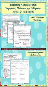 Beginning Concepts Unit Segments Distance And Midpoints Notes And Homework This Set Of Notes In Segmentation Middle School Math Resources Worksheet Template