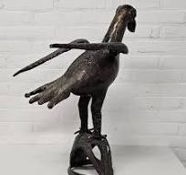Afrikaans bronzen beeld van Bini Edo haan, ca. 1970. Hoogte 61 cm
