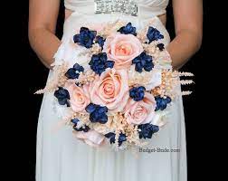 See more ideas about peach wedding, wedding, wedding flowers. Peach And Navy Blue Wedding Flower Bouquet For Bride Or Bridesmaid Navy Wedding Flowers Blue Wedding Flowers Blue Wedding Flowers Bouquet