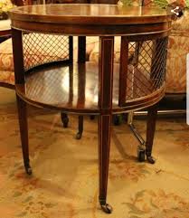 Dark brown medium round wood coffee table with smooth top. Value Of A Round Mahogany Brandt End Table Thriftyfun