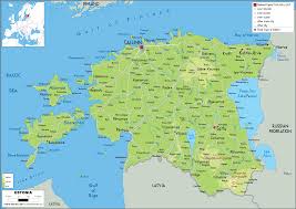 Physical map of estonia, equirectangular projection. Estonia Map Physical Worldometer