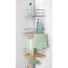 Steel Tension Bamboo Accessory Bath Organizer 3 Shelf With 1 Soap Dish Hanging Shower Caddy Shower Caddy Bathtub Accessories