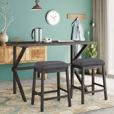Small rustic bar height table. Farmhouse Rustic 3 Piece Counter Height Wood Kitchen Dining Table Set With 2 Stools For Small Places Gray Walmart Com Walmart Com