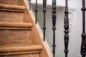 I added three metal handrail brackets to the. Staircase Handrailing In Old Historic Building Interior Decor Of Vintage Stairs With Metal Ornament And White Wall Background House Design Detail Of Historical Stair Case With No People Close Up Stock Photo