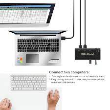 He connects the same computer to the ethernet internet cable and the other computer is connected to nothing else, but the power grid. Ablewe Usb Switch 3 0 4 Ports Usb 3 0 Parts Usb Switch For 2 Pcs 2 In 4 Out With 2 Usb 3 0 Cables For Printer Scanner Keyboard Usb Sticks Hard Drives Mouse