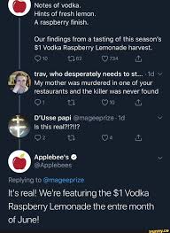 0 Notes Of Vodka Hints Of Fresh Lemon A Raspberry Finish Our Findings From A Tasting Of This Season S 1 Vodka Raspberry Lemonade Harvest Q10 1162 9734 Q Raspberry Lemonade Fresh Lemons Vodka