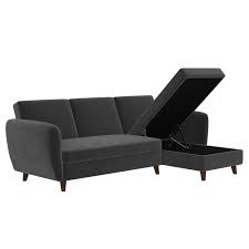Futons are a popular and comfortable choice as a versatile seating arrangement for any home. Novogratz Perry Sectional Futon With Storage Convertible Sleeper In Gray Velvet 2422479n