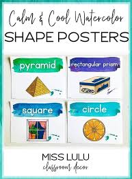 Calm Cool Watercolor Shape And Color Posters English Spanish Watercolor Classroom Elementary Classroom Decor Calm Classroom