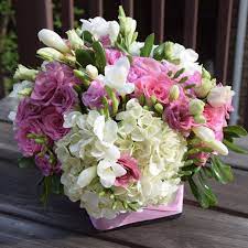 Thank You Flower Arrangement With Lots Of Pinks And Whites Freesia Lisianthus Hydrang Beautiful Rose Flowers Flower Arrangements Good Morning Flowers Rose