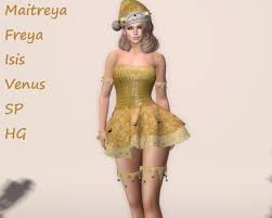 Green and gold dress elf ears version. Second Life Marketplace Pp Shimmering Sequin Elf Gold Snowflake Outfit