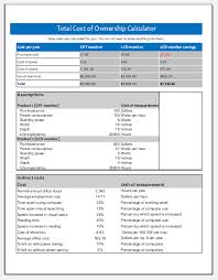 Total Cost Of Ownership Calculator Template Excel Templates