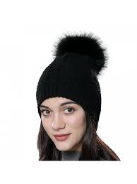 Black Beanie With Pom Pom Womens Womens Winter Bobble Hat Unisex Wool Knit Beanie Cap With Fur Ball Pompom Black With Fox Fur Pompom Ck12n23ncmt Hats C Fur Ball Bobble Hats Knit Beanie