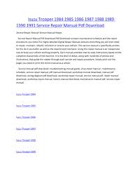 Savesave isuzu trooper 1990 system wiring diagram for later. Isuzu Trooper 1984 1985 1986 1987 1988 1989 1990 1991 Service Manual Repair Pdf Download By Amurgului Issuu