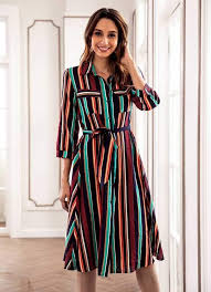 Spring Casual Stripes Lapel Shirt Midi Dress Womens Midi Dresses Fashion Dresses Casual Midi Dress Casual