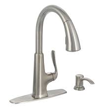 Pfister Pasadena Single Handle Pull Down Sprayer Kitchen Faucet With Soap Dispenser In Stainless Steel F 529 7pds The Home Depot Kitchen Faucet Faucet Handles Faucet Repair