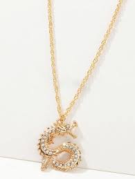Rhinestone Chinese Dragon Chain Necklace Golden Necklace Chain Necklace Dragon Necklace