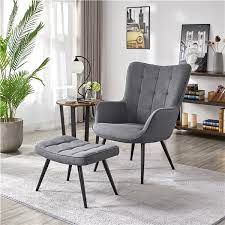 Smilemart Modern Accent Chair And Ottoman Set Contemporary Upholstered Lounge Chair Biscuit Tufting Gray Fabric Walmart Com In 2021 Chair And Ottoman Set Chair And Ottoman Modern Accent Chair