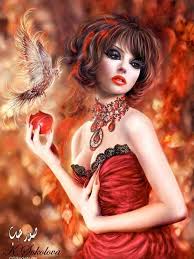 Fantasy Girl Digital Painting Red Portrait