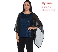 bob mackie sequin top with chiffon side panels qvc com