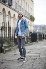 Levis Icy Trucker Denim Jacket And Adidas Charcoal Gazelle Outfit Your Average Guy
