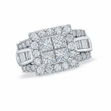 2 Ct T W Quad Princess Cut And Baguette Diamond Engagement Ring In 14k White Gold