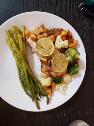 I roasted the sweet potato and cauliflower on a baking sheet with only salt pepper lightly sprayed with oil for 15 mins stir then. Oven Roasted Poor Man S Salmon With Sweet Potatoes Broccoli Cauliflower Onions And Asparagus This Was Great Healthyfood