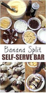 Bananas cut in half 1/2 cup greek yogurt to each almond slices granola dried coconut blueberries raspberries blackberries lily's chocolate chips. 10 Best Banana Split Bar Ideas Banana Split Food Yummy Food