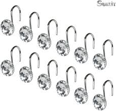 Whether you're considering a novelty mermaid shower curtain or a classic black and white shower curtain, don't forget all the accessories that will keep it. Buy Sunlit Luxury Design Glitter Round Diamond Crystal Gem Bling Shower Curtain Hooks Rust Proof Oil Rubbed Metal Shower Curtain Rings Rhinestones Clear Glam Shower Curtain Hooks 12 Pack Online