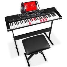 61 Key Electronic Keyboard W Light Up Keys 3 Teaching Modes H Stand Stool Keyboard Piano Black Headphones Keyboard