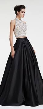 Black And White Long Gown With Sleeves Black And White Beaded Sparkly Ball Gown Two Piece Prom Dresses Sparkly Prom Dresses Piece Prom Dress Ball Gowns