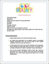 Infant Supply List Printable For Child Care Starting A Daycare Infant Daycare Daycare Forms