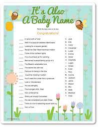Printable It S Also A Baby Name Baby Shower Printables Baby Shower Fun Printable Baby Shower Games