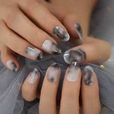 Check spelling or type a new query. Amazon Com Grey Ombre Marble Nails Ink Drawing Short Oval Gradient Nail Art Tips Thick Press On Fingernails With Adhesive Beauty