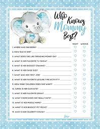 It calls for very little prep and is this fun baby shower game puts people's sniffers (and food knowledge) to the test. Amazon Com 30 Blue Elephant Who Knows Mommy Best Baby Shower Game And Activity Easy To Play Gender Reveal New Parent Women Men Or Kids Kitchen Dining