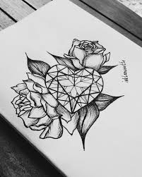 Black And White Heart And Rose Tattoo Designs Roses Heart Diamond Design Tattoo Idea Inklemonette Ink Instatattoo Instaink Blackan Diamond Tattoo Designs Diamond Tattoos Diamond Heart Tattoo