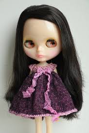 Blythe Doll Sized Rich Plum Very Full Skirt Angora Dress With Silver Bodice  and Hem and Ribbon. Neo Blythe Licca Pullip Licca Dal