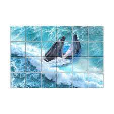 Bathroom floor and wall tiles. Nish Dolphin Wall Tile Mural 0107 Ceramic Tiles Semi Gloss Finish 6ft X 4ft Pack Of 24 Tiles Amazon In Home Improvement