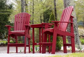 Tall Red Adirondack Chairs Perfect For Maximizing The View Over Your Deck Railings Red Adirondack Chairs Adirondack Furniture Adirondack Chairs