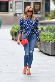 The blonde beauty accessorised her look with a necklace and gold bangle. Amanda Holden In A Blue Ripped Jeans Leaves The Global Studios In London 07 02 2020 3 Lacelebs Co