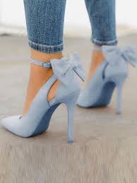 Sky Blue Point Toe Stiletto Bow Fashion Ankle High Heeled Shoes Fashion High Heels Heels Womens High Heels