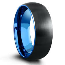 Black And Blue Tungsten Mens Ring 8mm Domed Black Brushed Tungsten Ring With Blue Interior With Images Black Tungsten Wedding Band Tungsten Wedding Bands Blue Wedding Rings