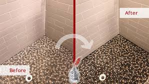 Recently there have been spots that mildew has you may have to dry with paper towels because it may not drain properly do to stones. Our Nashville Stone Cleaning Professionals Successfully Removed The Efflorescence From This Shower S Pebble Floor