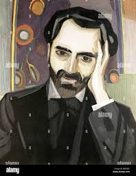Reproduction of painting A Portrait of Poet Alexander Tsaturyan 1915 by  Armenian artist Martiros Saryan from collection of the Stock Photo